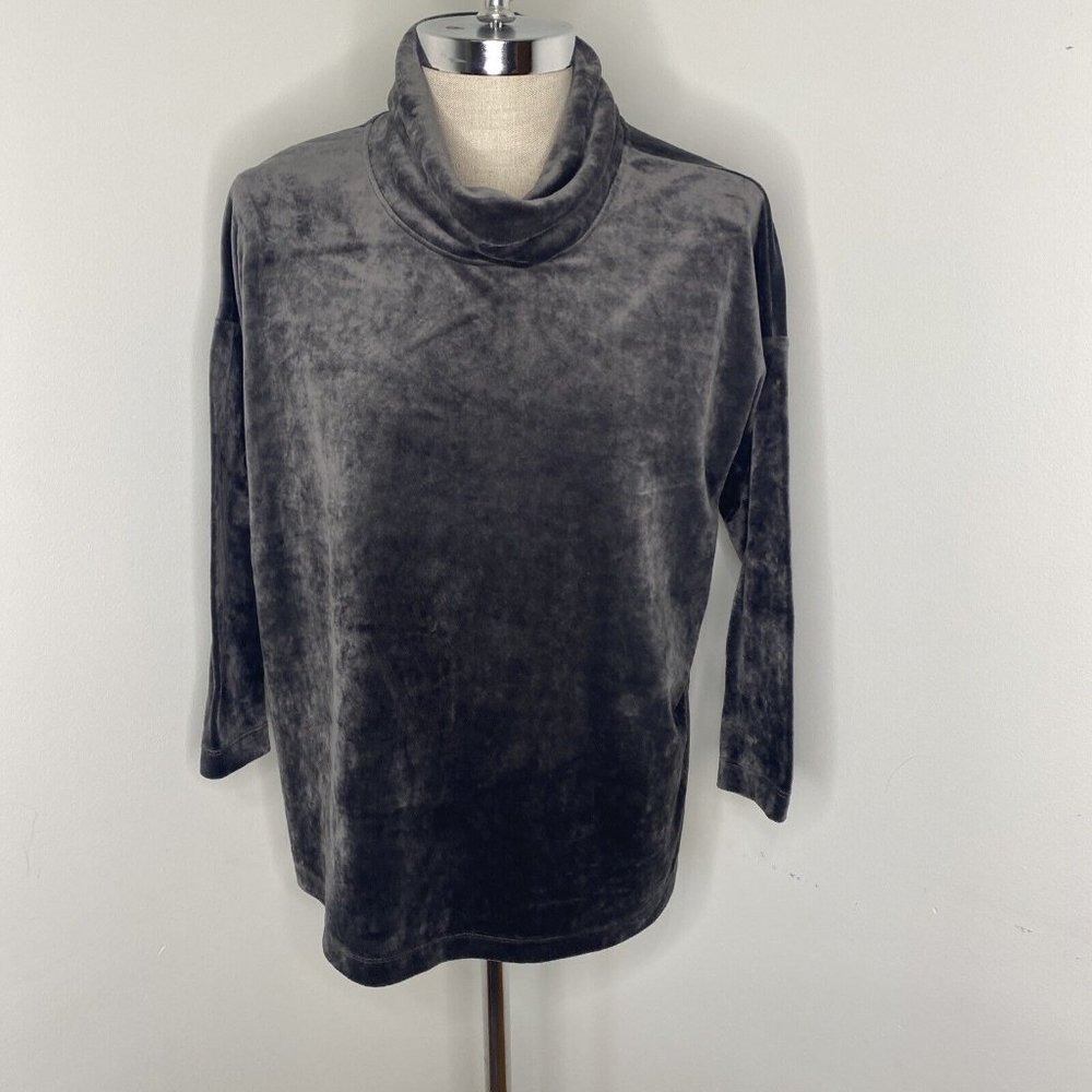 J Jill Womens Velor Sweater Size XL P Cowl Neck Gray Tunic Top Shirt